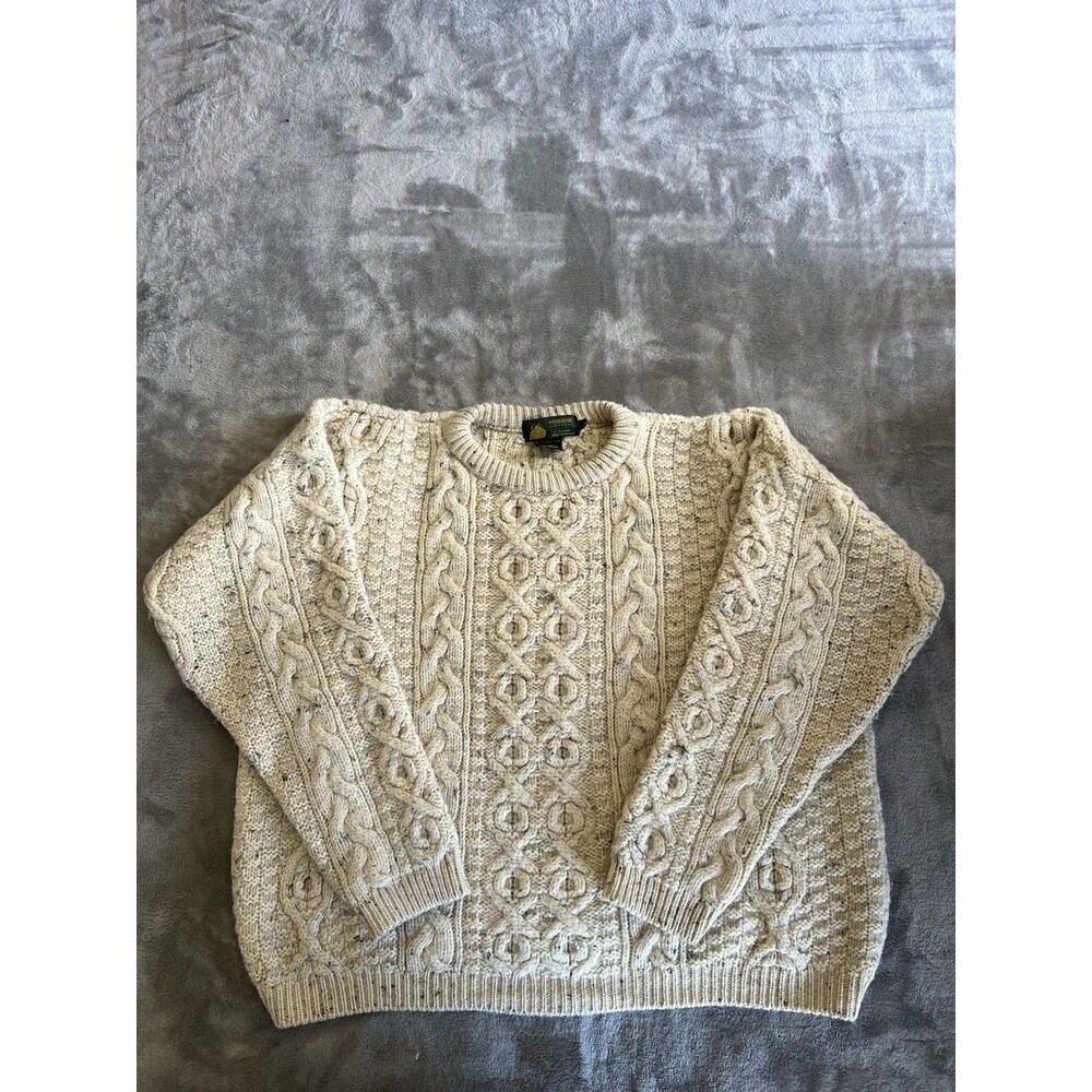 Vintage 80s 90s Peregrine Fisherman Knitted Wool Sweater Cream Size L Academia